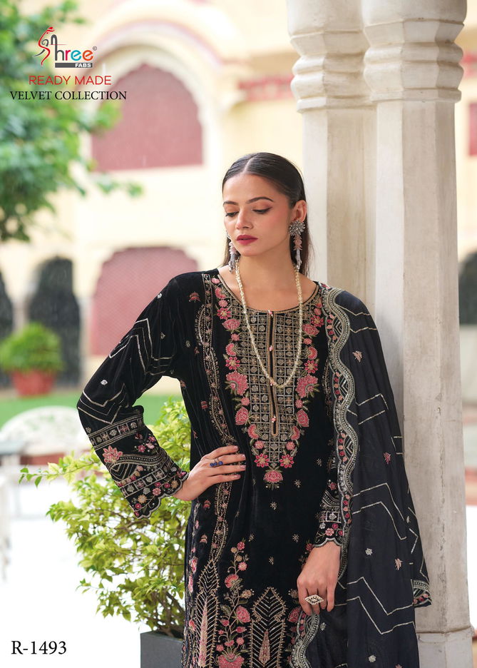 R 1493 Embroidery Velvet Pakistani Readymade Suits Wholesale Shop In Surat